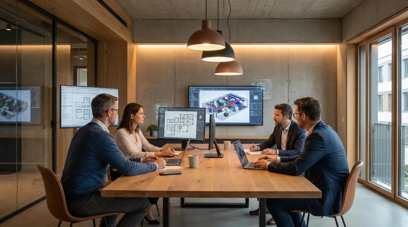 TGA-Planungsteam bei der digitalen Gewerkeabstimmung mit KI-gestützter Software